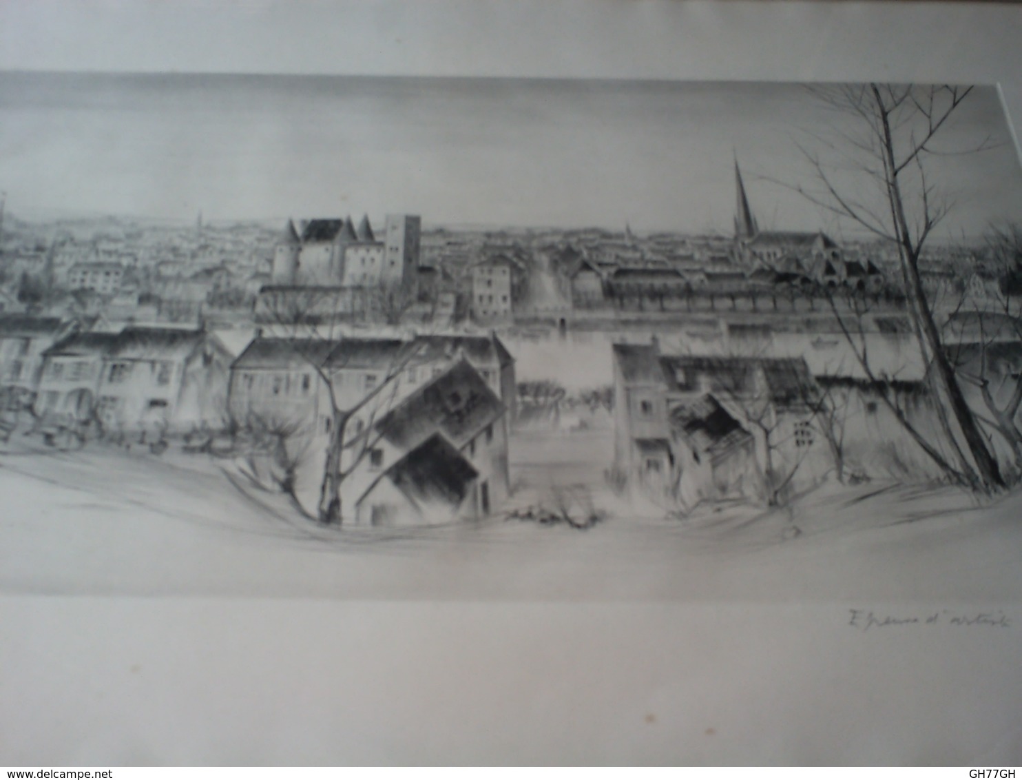 Litho. Nemours R.W. THOMAS "épreuve D'artiste" -lithographie 76,5 X 56,5cm -SEINE-et-MARNE -château - Lithographies