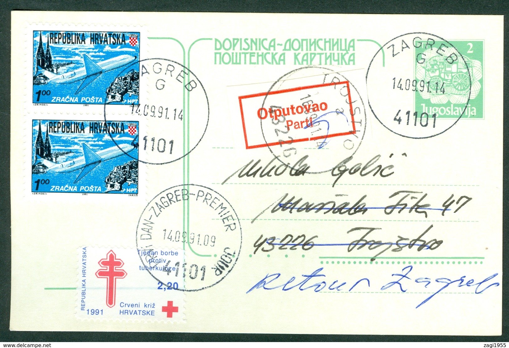 Croatia 1991 FDC Red Cross TBC - Mixed Fanking Croatia / Yugoslavia Stationery Retour - Croazia