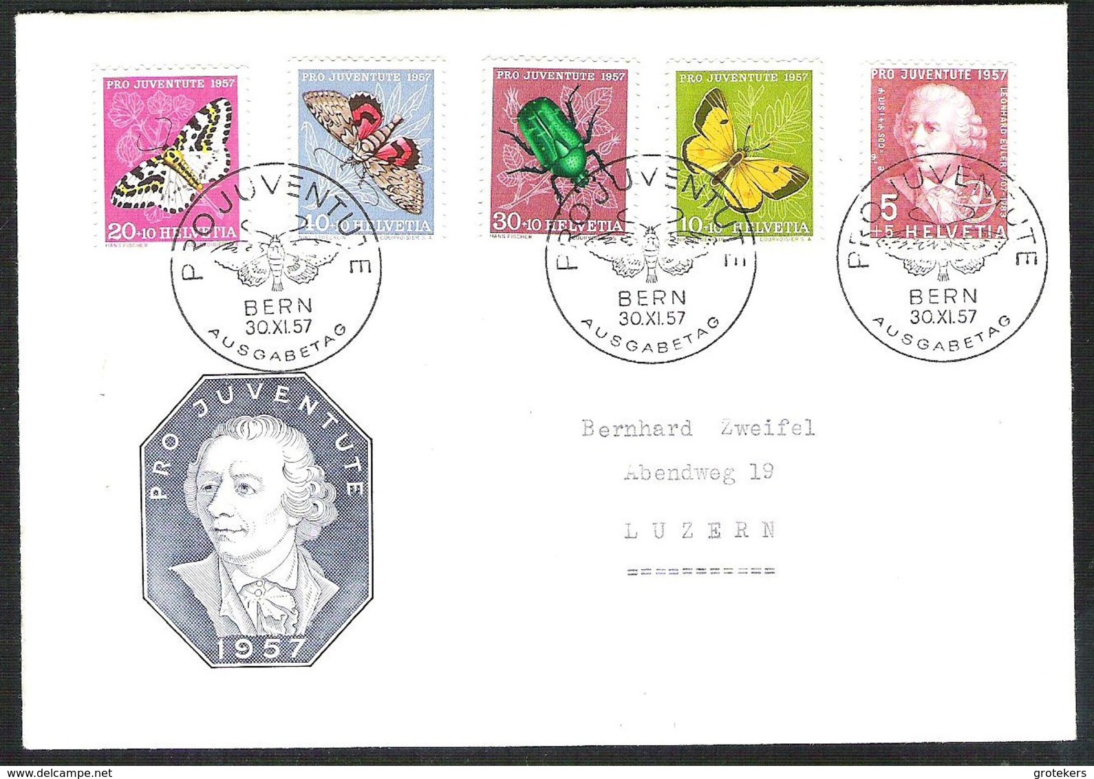 SWITSERLAND Pro Juventute 1957 On FDC  (Michel 648/652) - FDC