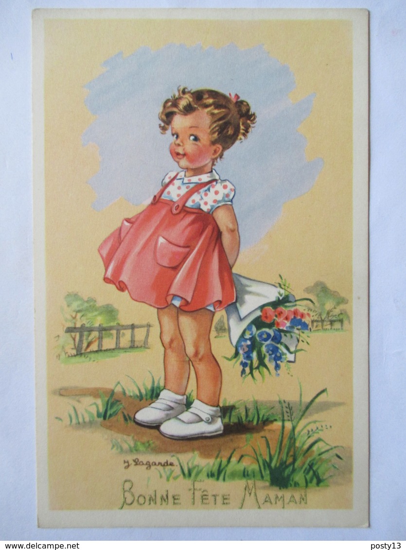 Illustration J. Lagarde - Fillette - Bouquet De Fleurs - "Bonne Fête Maman"  - CPSM 9 X14   TBE - Other & Unclassified