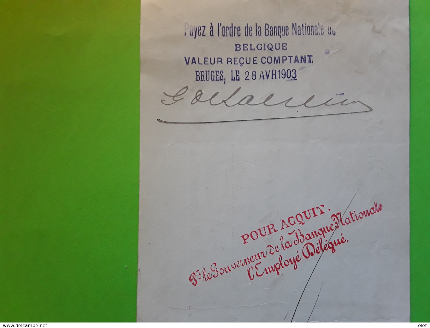 Belgique Léopold II YV 58 & 59 O BRUXELLES EFFETS DE COMMERCE Reçu Société Beurre Crème FLANDRIA Lichtervelde 1903 - 1893-1900 Fine Barbe