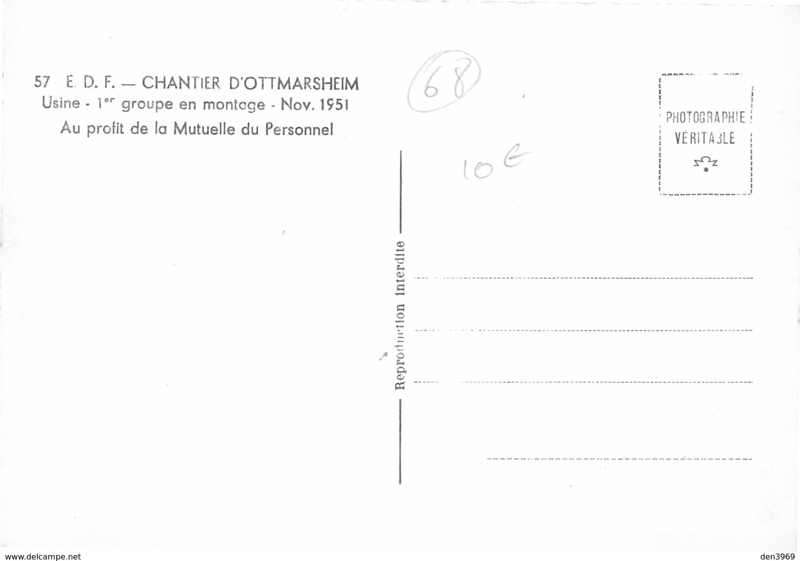 E.D.F. - Chantier D'Ottmarsheim - Usine - 1er Groupe En Montage - Au Profit De La Mutuelle Du Personnel - Nov. 1951 - Ottmarsheim