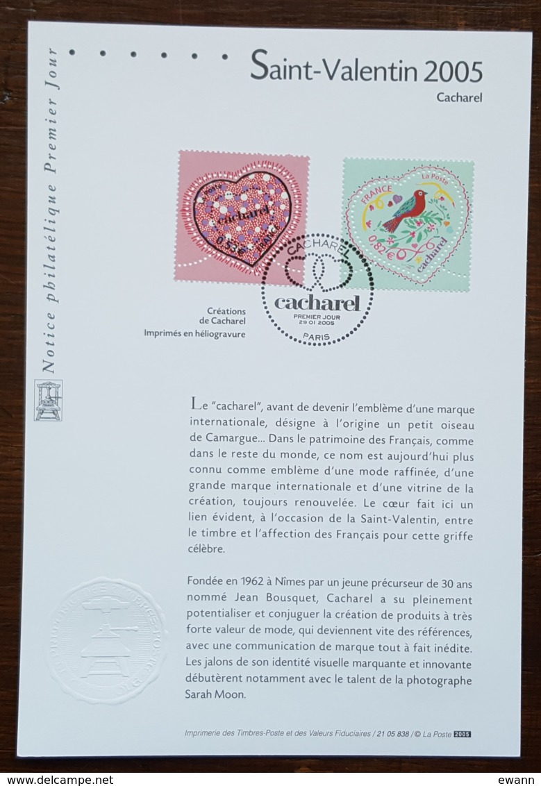 FDC Sur Document - YT N°3747, 3748 - SAINT VALENTIN / COEURS / CACHAREL - 2005 - 2000-2009