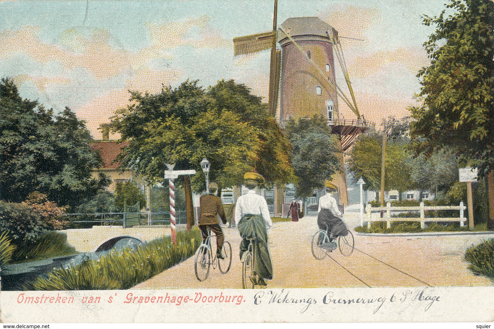 Rijswijk, Hoornbrug, Korenmolen, Windmill, Cyclist, Voorburg - Watermolens