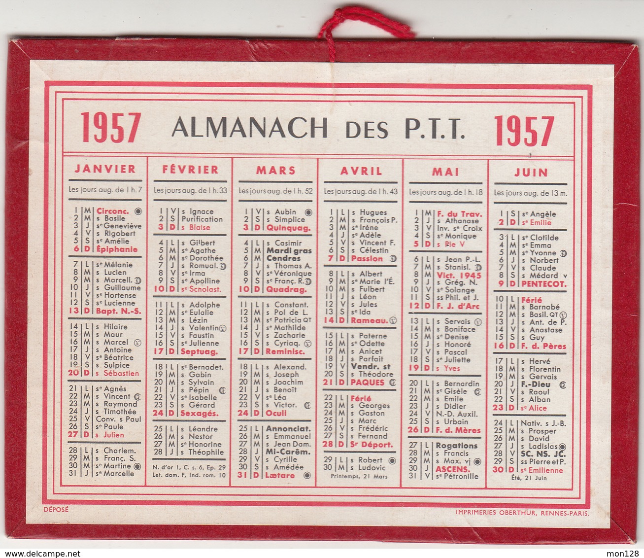 ALMANACH DES PTT 1957 - 13,5x10,5 Cms - TRES BON ETAT - Petit Format : 1941-60