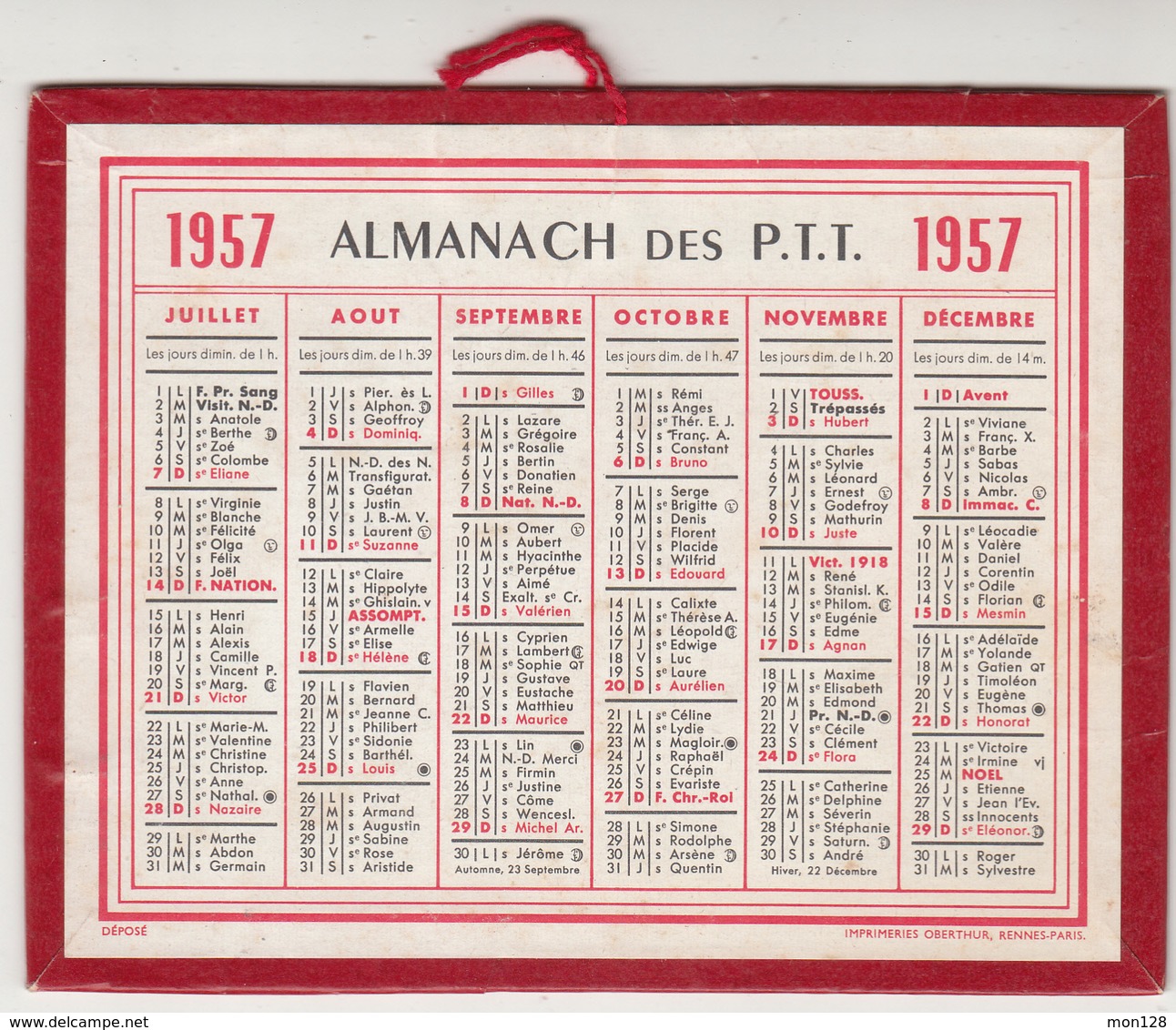 ALMANACH DES PTT 1957 - 13,5x10,5 Cms - TRES BON ETAT - Petit Format : 1941-60