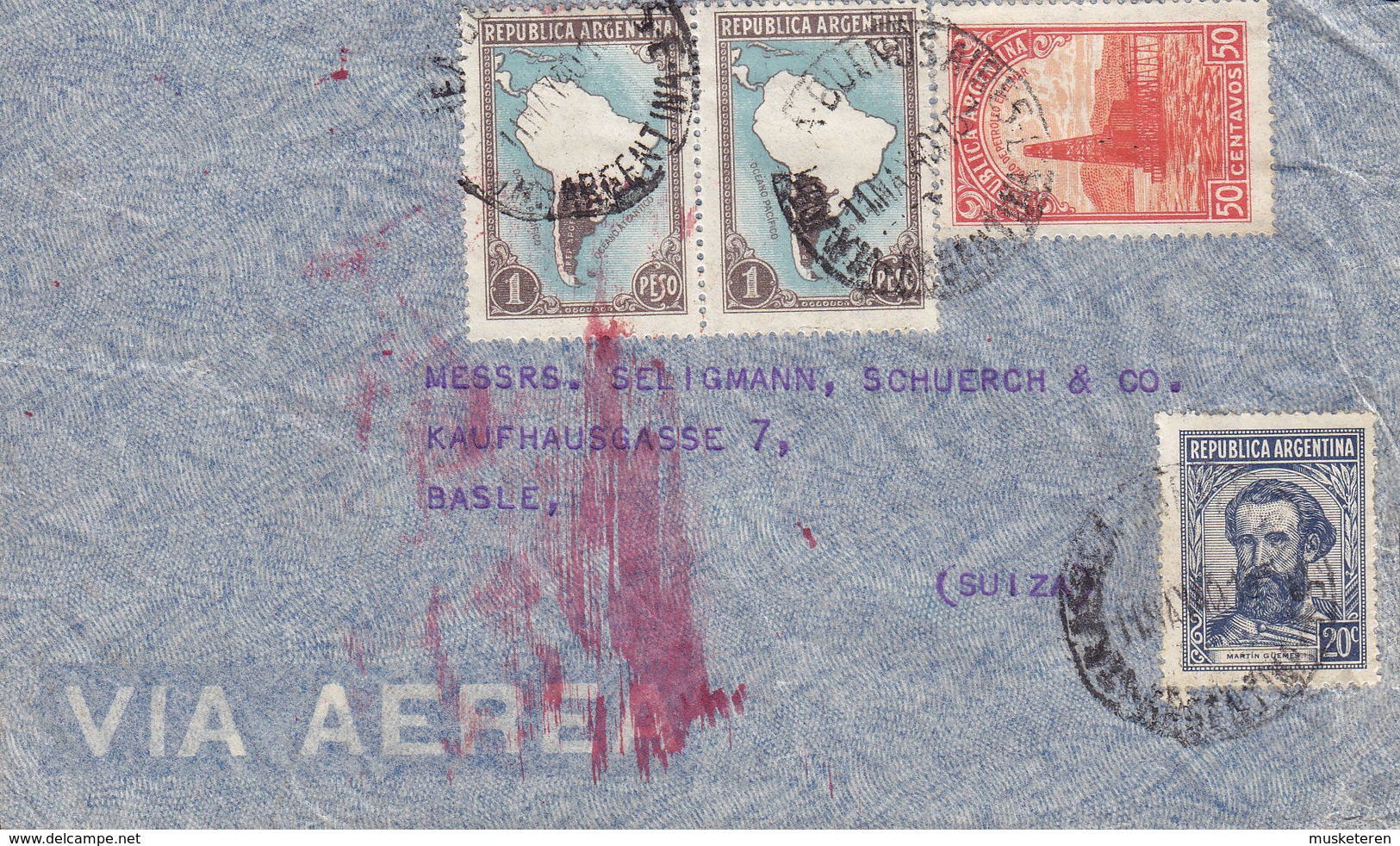Argentina Via Aerea SHAW, STRUPP & Cia, BUENOS AIRES 1940 Cover Brief BASEL Switzerland (RED) Zensur Censor Markings - Cartas & Documentos