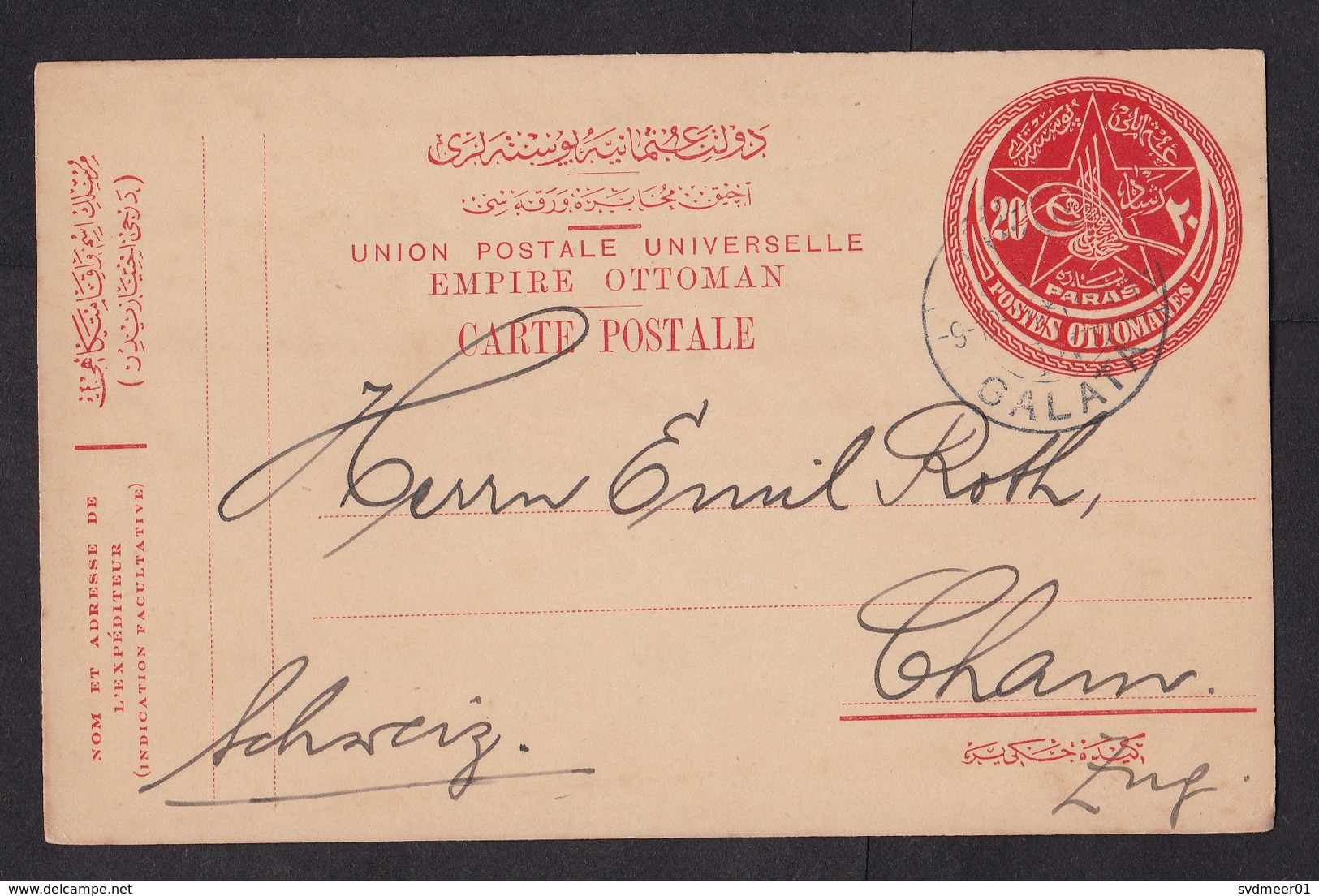 Turkey-Ottoman Empire: Stationery Postcard Galata To Switzerland, 1914, Rare Real Use (traces Of Use) - Brieven En Documenten