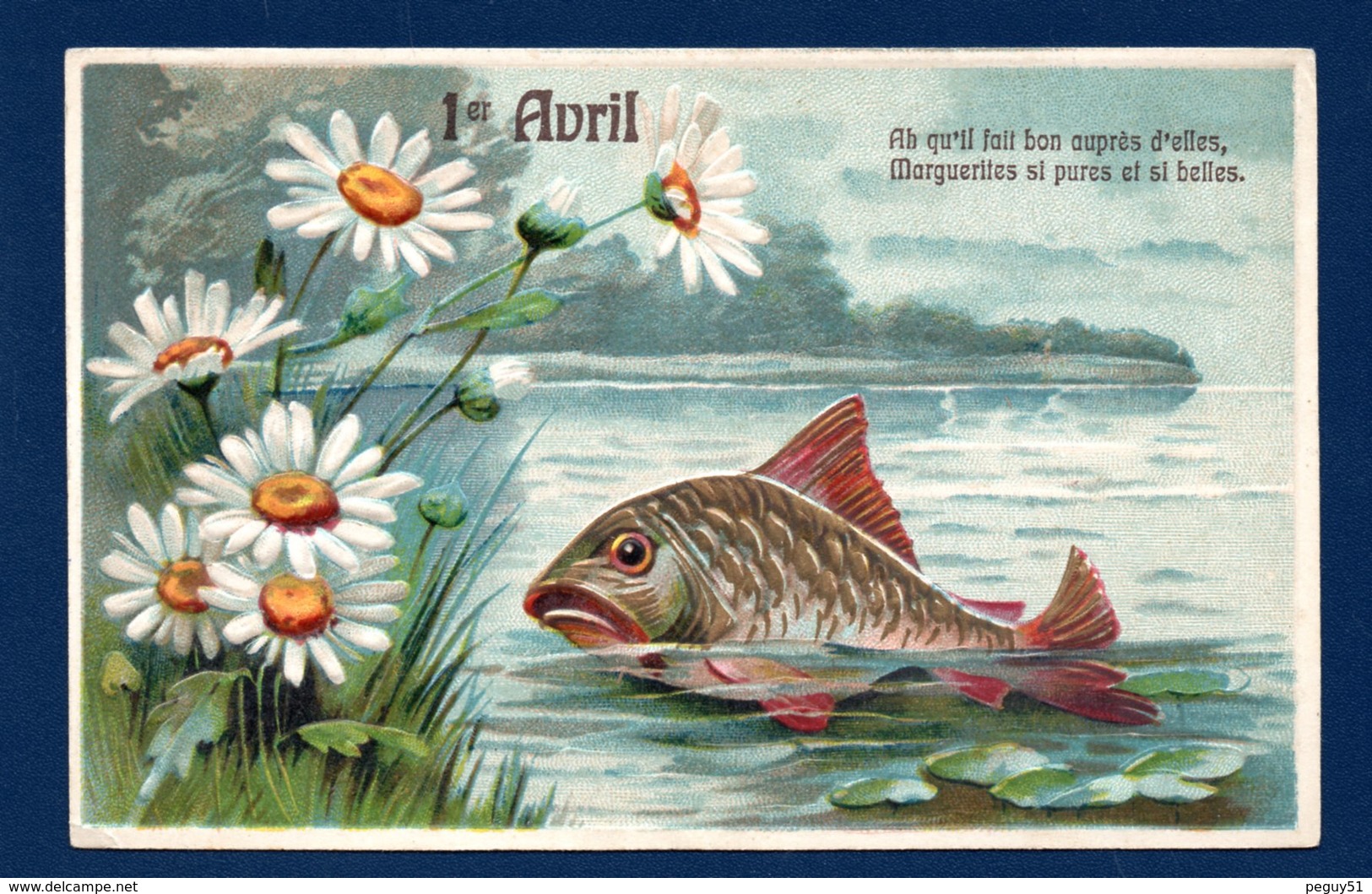 1er Avril. Poisson Et Marguerites En Relief - April Fool's Day