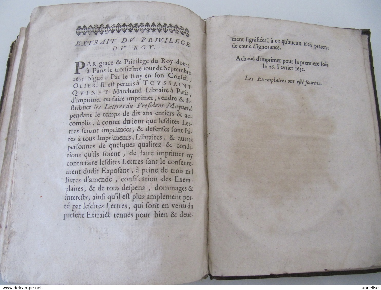 1652 Lettres Du Président Maynard Présidial 15 Aurillac Ed Toussaint Quinet Paris 1ère édition - Jusque 1700