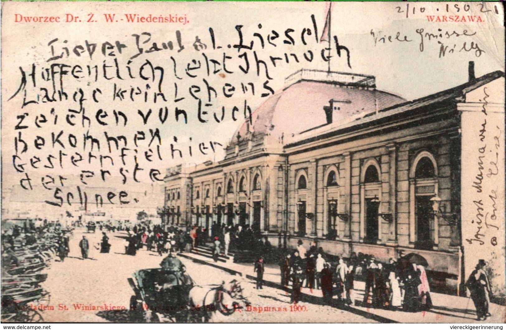 ! Alte Ansichtskarte Bahnhof, Bahnpoststempel Dworzec Wiedenskiej Warszawa, Warschau, Varszovie, Polen, Poland, Pologne, - Polen