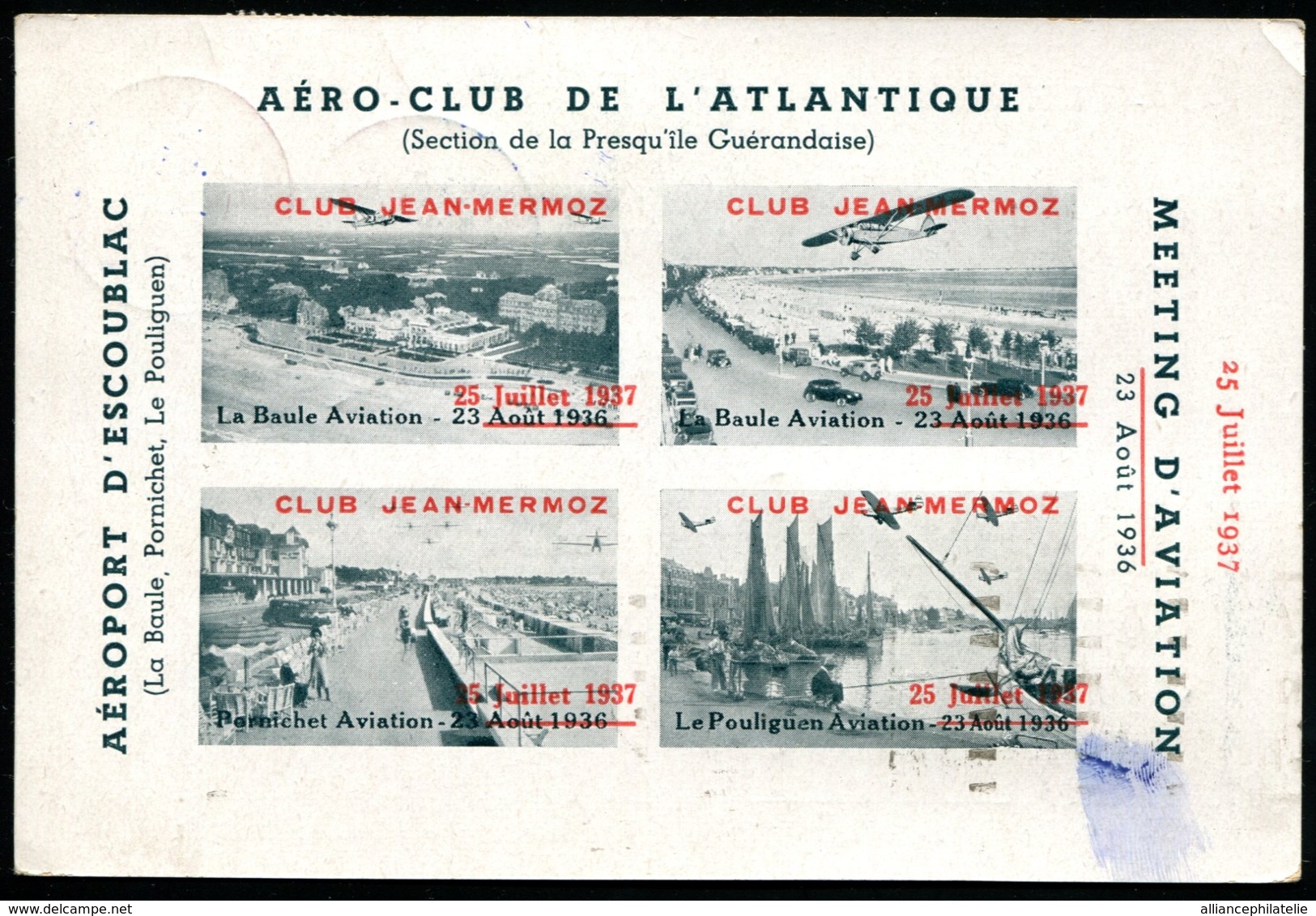 MEETING D'AVIATION LA BAULE 25/JUILLET/1937 - C.P Spéciale + Vignette Et C.S - TB - 1927-1959 Lettres & Documents