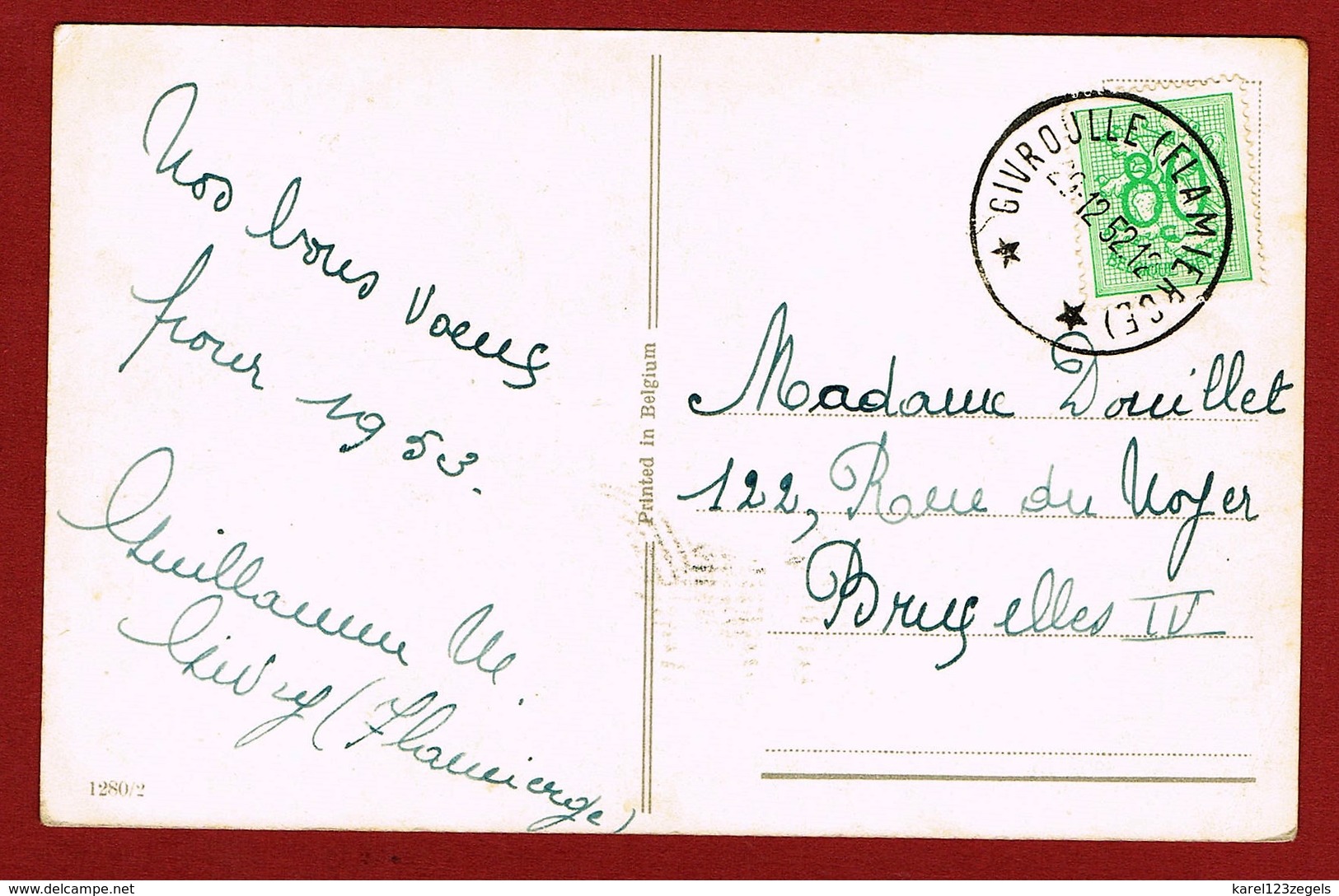 Relais Sterstempel Givrouille (Flamierge)  Op Wenskaart 1952 - Cachets à étoiles