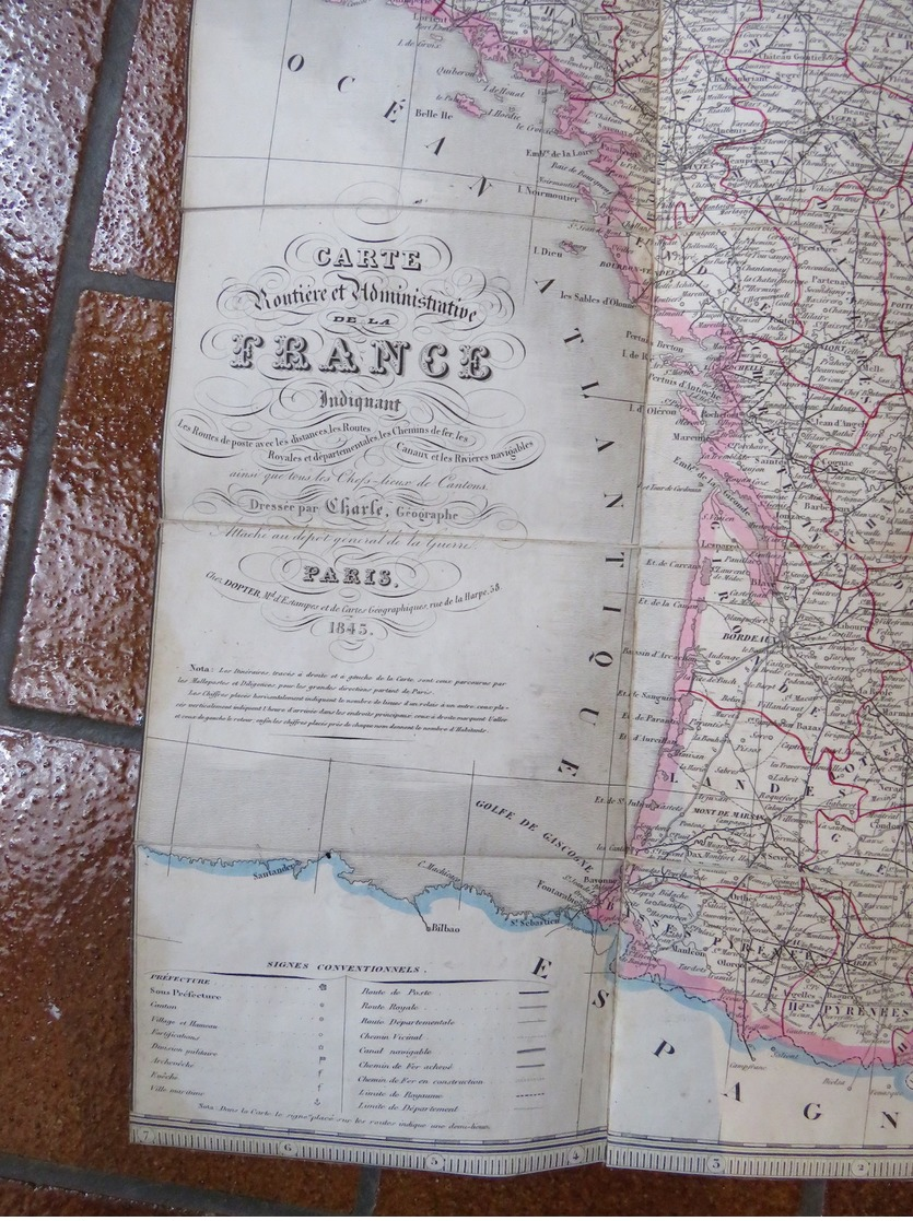 CHARLE Géographe 1845: Carte Routière De La France Indiquant Les Routes De Poste, Royales, Chemins De Fer .... - Histoire