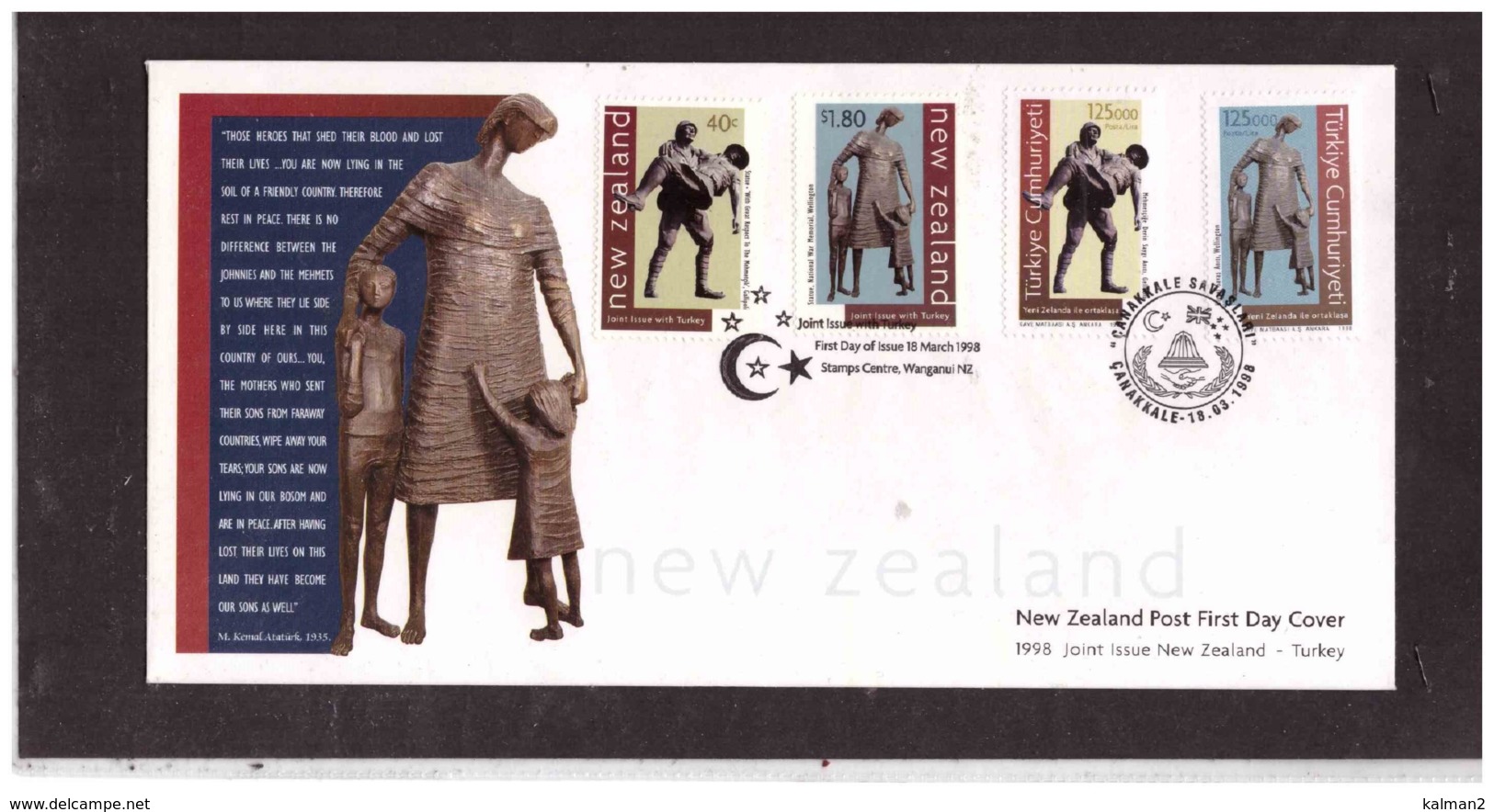 NZFDC195  -  WANGANUI-CANAKKALE   18.3.1998    /    FDC   Y.&T. Nr.  NZ 1604/1605  ( A.C.S. CAT. Nr.  1460/1461  ) - Emissioni Congiunte