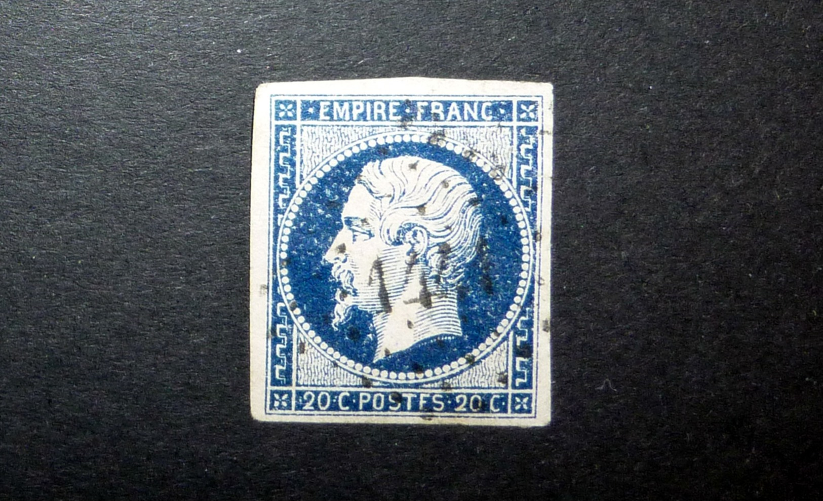 FRANCE 1854 N°14ID OBL. LOSANGE PC 1441 (NAPOLÉON III. SECOND EMPIRE. 20C BLEU TRÈS FONCÉ. LÉGENDE EMPIRE FRANC. NON DEN - 1853-1860 Napoléon III