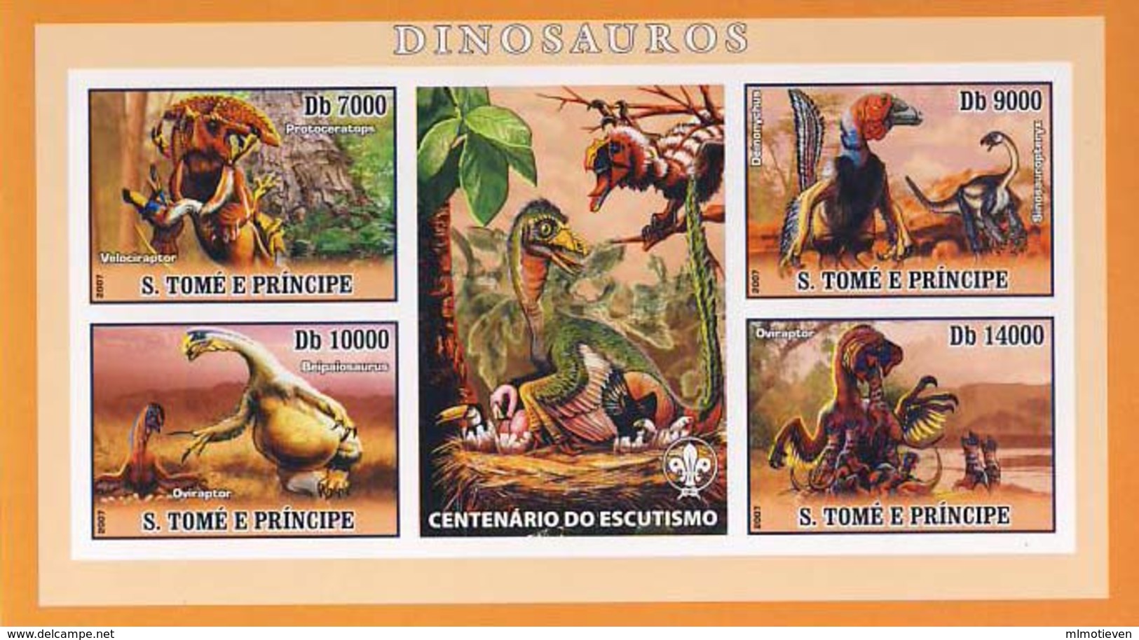 MTDR-BK2-111 MINT ¤ ST TOMÉ 2007 SHEET (imperf.) RARE ¤ DINOSAURS - PREHISTORICS - PRÉHISTORIQUES - DINO'S - PREHISTORIE - Prehistorisch