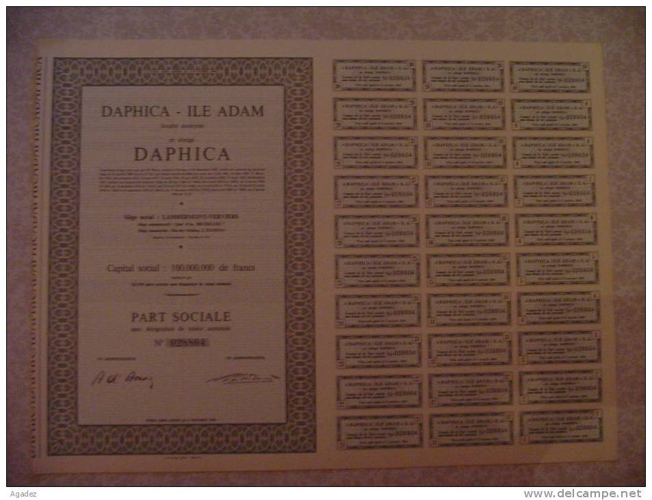 Part Sociale "Daphica" Ile Adam Lambermont Verviers(textile,filature ,peignage...)1968 - Textile