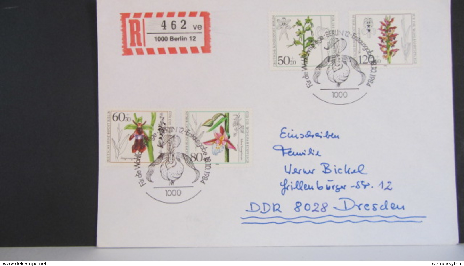 Berlin: R-FDC-Brief "Wohlfahrt Orchideen 1984" Kompl. Mit Berliner So-Stpl. Vom 18.10.84 -30 Pf überfrankiert Knr: 724/7 - Briefe U. Dokumente