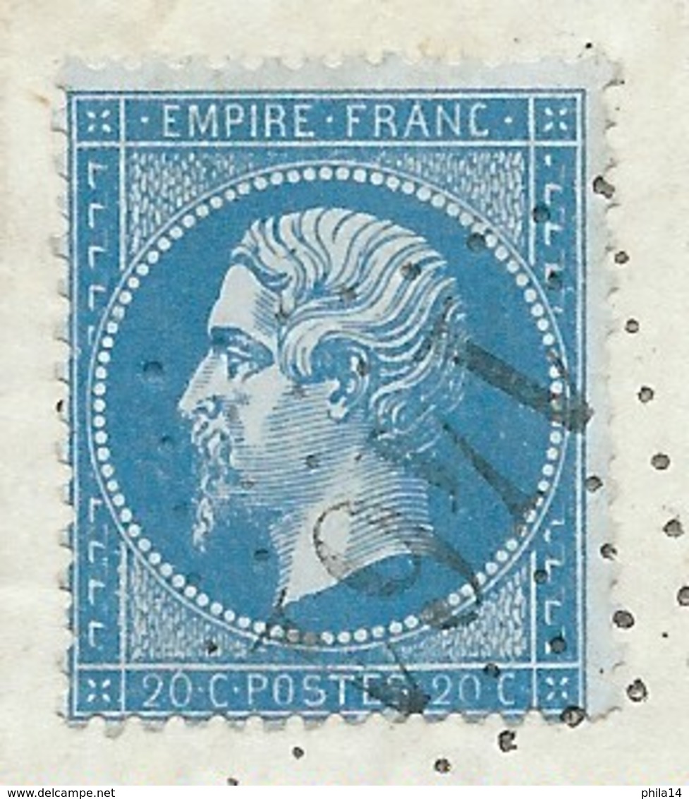 N° 22 BLEU NAPOLEON SUR LETTRE / EYMET DORDOGNE POUR EAUZE / 1865 - 1849-1876: Période Classique