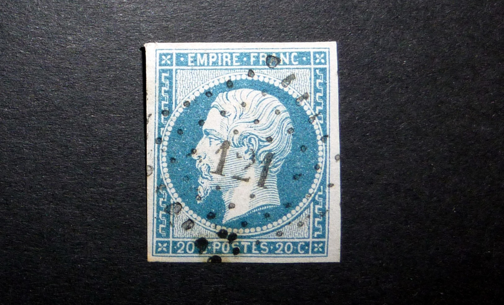 FRANCE 1854 N°14I OBL. LOSANGE PC 121 (NAPOLÉON III. SECOND EMPIRE. 20C BLEU. LÉGENDE EMPIRE FRANC. NON DENTELÉ. TYPE I) - 1853-1860 Napoléon III