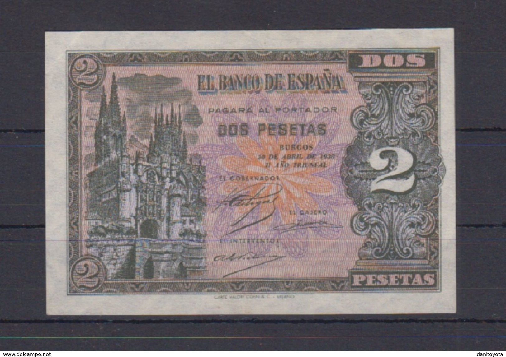 EDIFIL 429a.  2 PTA 30 DE ABRIL DE 1938.  SERIE L. CONSERVACIÓN EBC - 1-2 Peseten