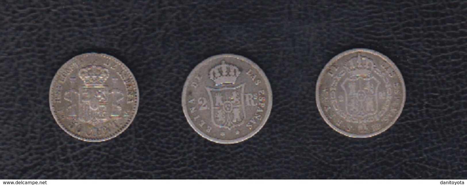 LOTE DE 3 MONEDAS DE PLATA.  2 REALES ISABEL II (2) Y 50 CTS ALFONSO XIII. - Monedas Provinciales