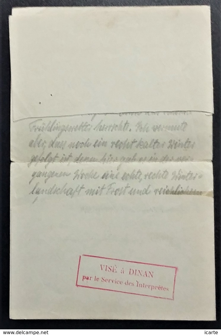 Lettre 4 Pages En-tête Dépôt Prisonniers De Guerre De DINAN Menus Hebdomadaires Servis Aux Prisonniers Découpage Censure - WW I