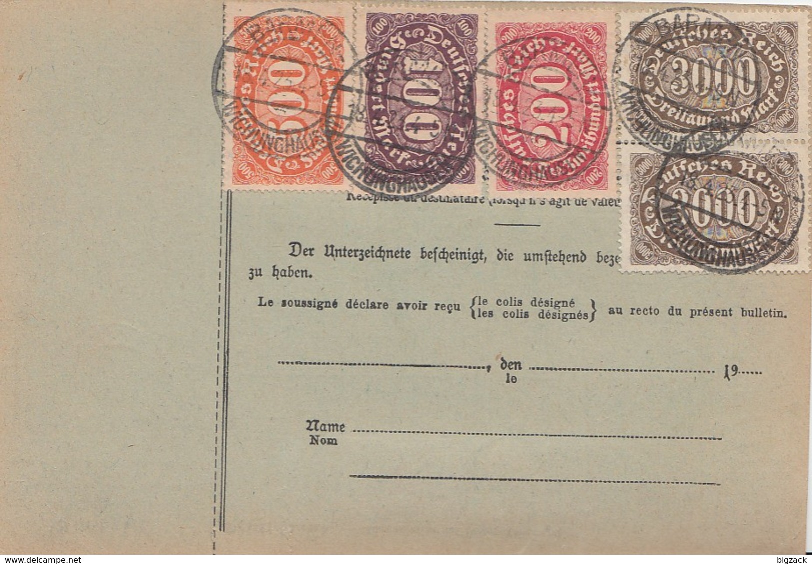 DR Paketkarte Mif Minr.219,220,223,230,2x 254 Barmen-Wichlingshausen 18.4.23 Gel. In Schweiz - Briefe U. Dokumente