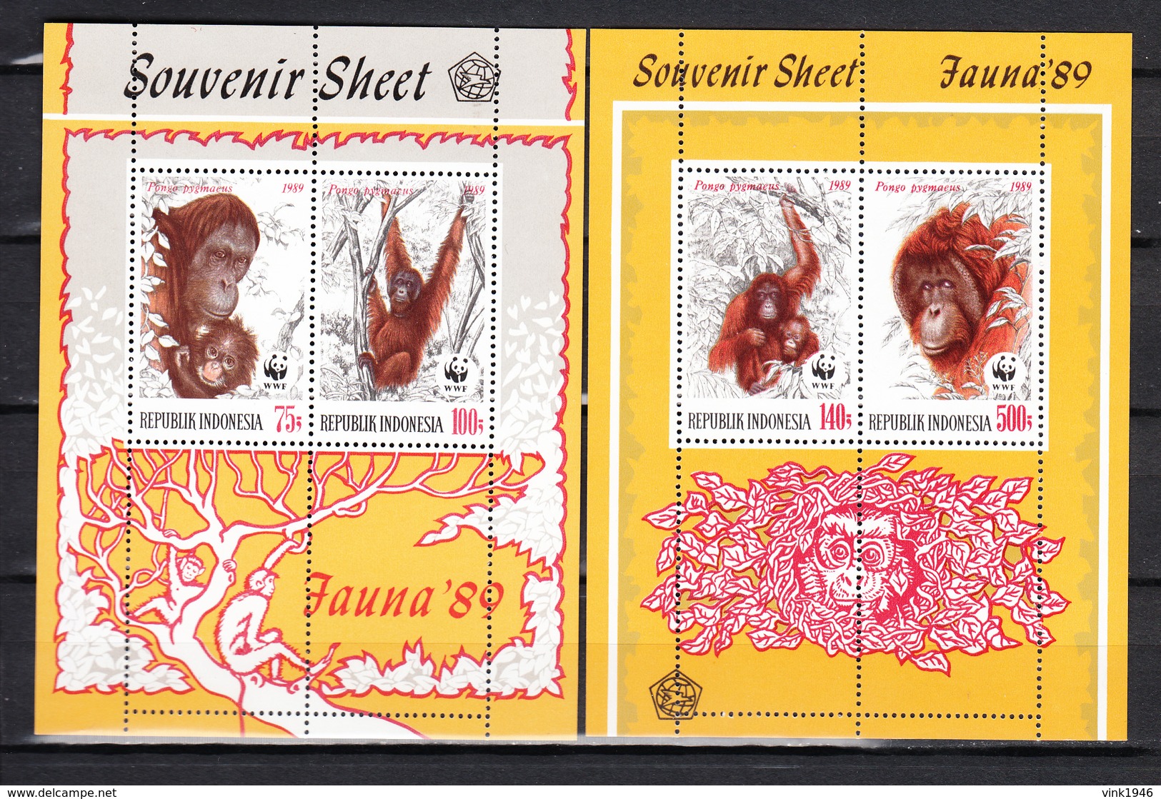 Indonesia 1989,4V In 2 Blocks,WWF,monkeys,apen,affen,singes,monos,scimmias,MNH/Postfris,(L3456) - Apen