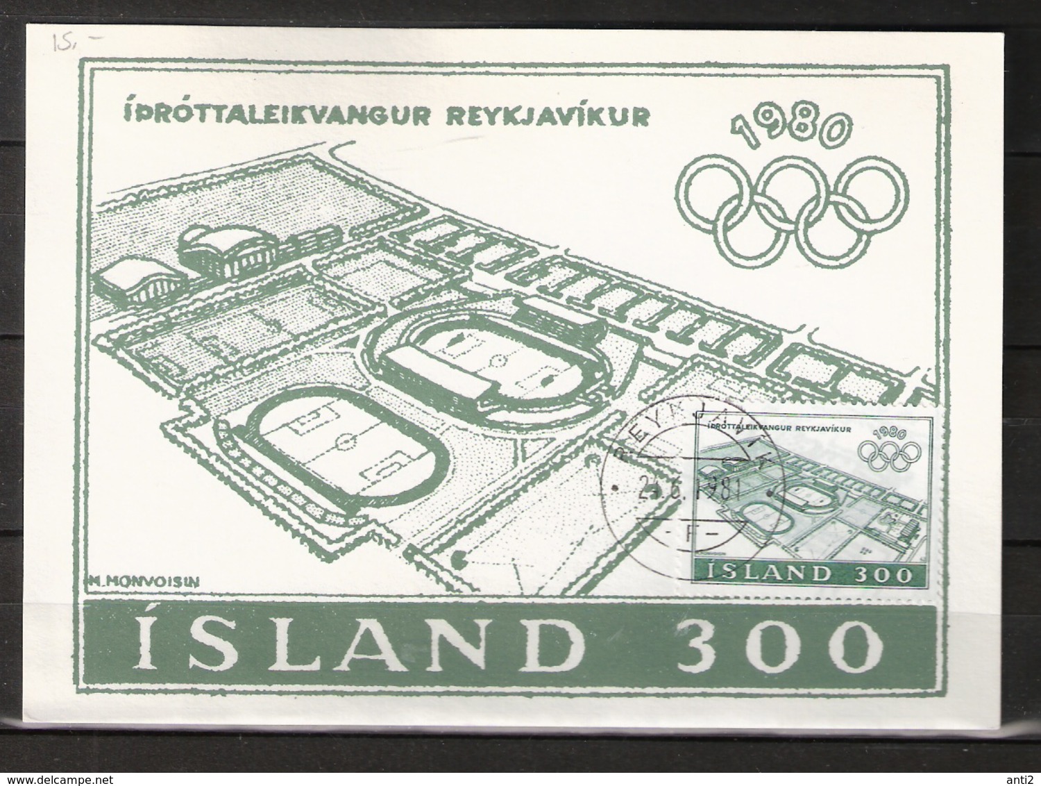 Iceland 1980- Mi 555 Olympic Games, Stadion Reykjavik On Maximum Card Cancelled 24.6.1981 - Lettres & Documents