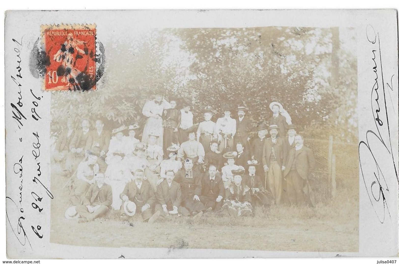 MONTSOULT (95) Carte Photo Groupe En Promenade 1906 Gros Plan - Montsoult