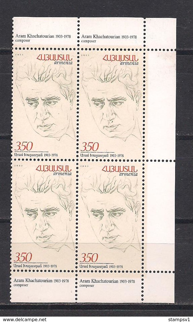 Armenia. 2003 Aram Khachatourian 1903-1978. 1v 350 Mi 479 Block Of 4 - Armenia