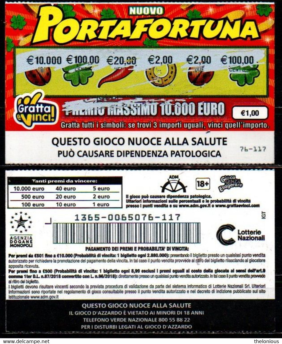 # Gratta E Vinci Da € 1,00 - Nuovo Portafortuna - Biglietti Della Lotteria
