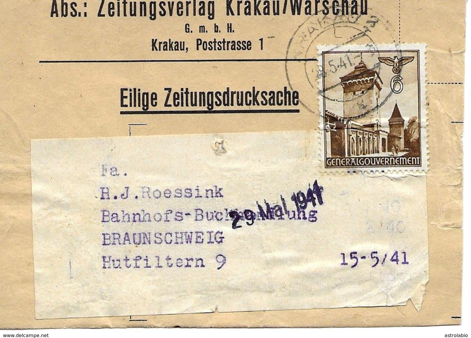 Wrapper, Streifband Zeitungsverlag Krakau 1941 - Bezetting 1938-45