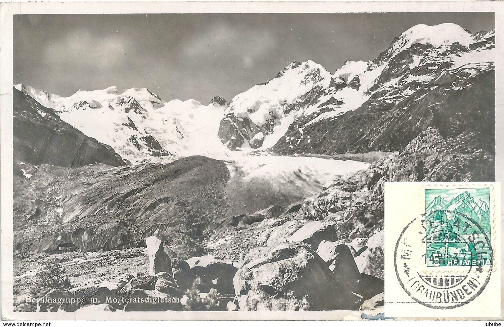 AK  "Berninagruppe Mit Morteratschgletscher"  (Stempel  MORTERATSCH)         1937 - Storia Postale