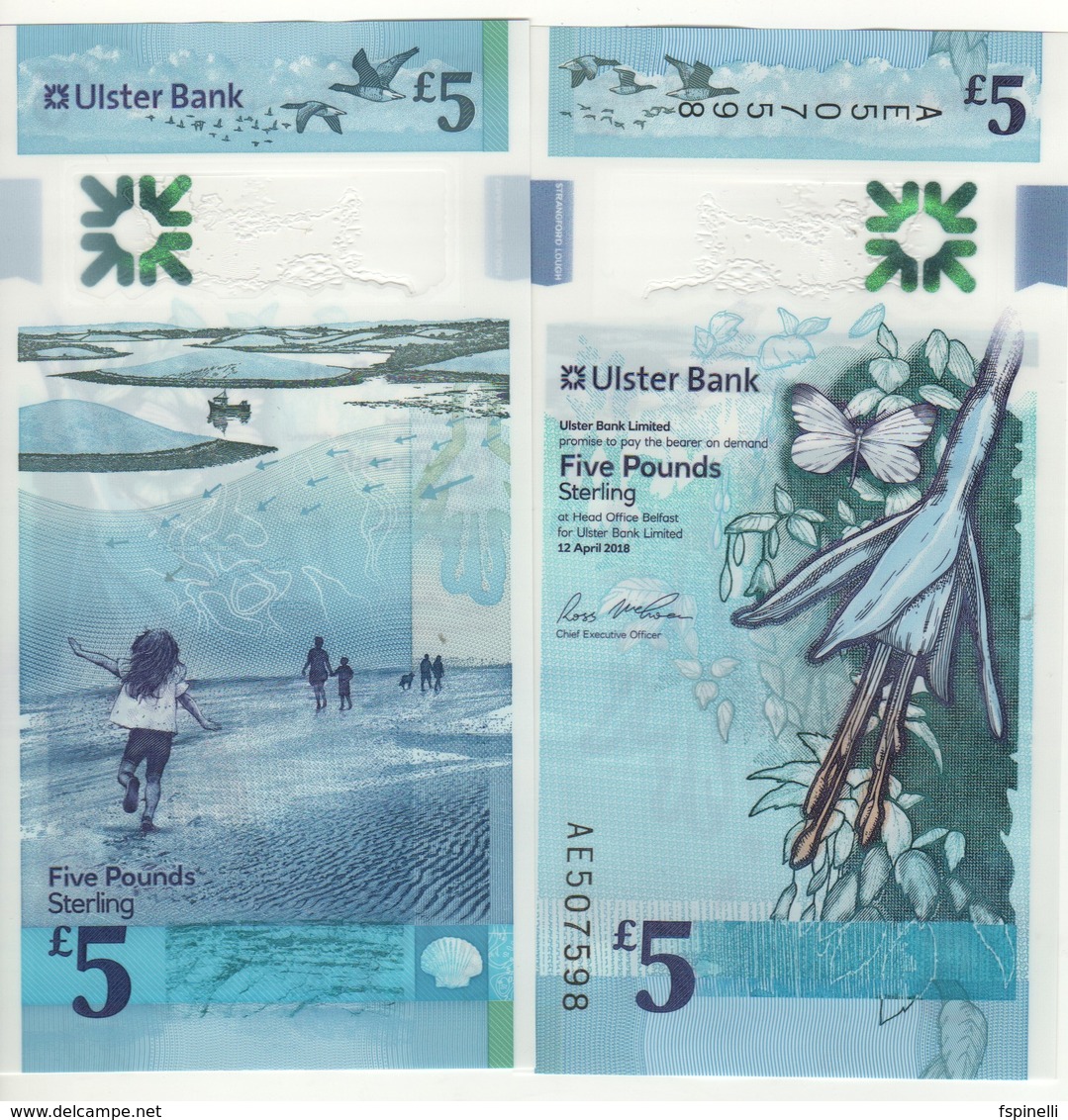 IRELAND  Northern  Newly Issued 5 Pounds ULSTER Bank Polimer   2019  UNC - 5 Pounds