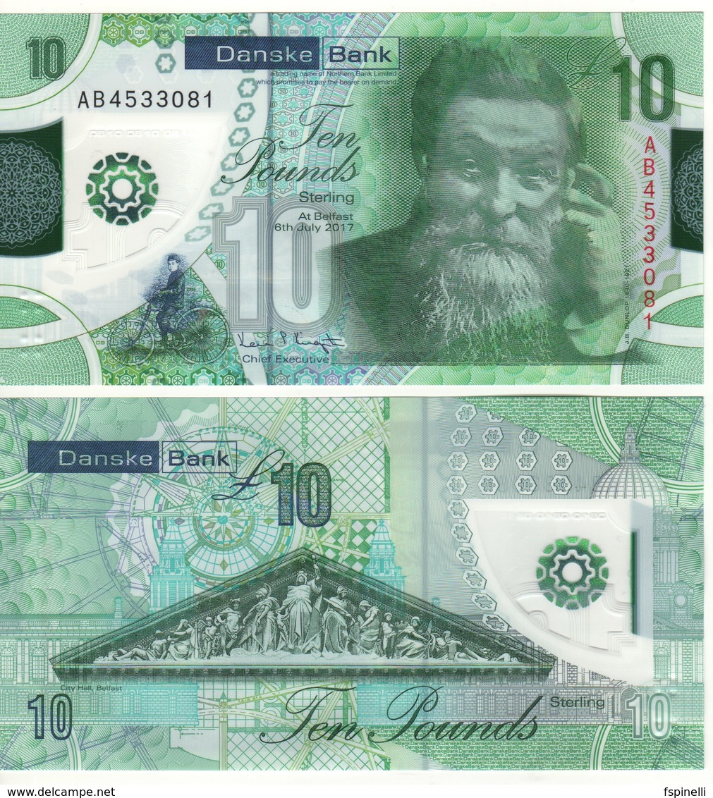 IRELAND  Northern  Newly Issued 10 Pounds  DANSKE Bank Polimer   2019  UNC - 10 Pounds