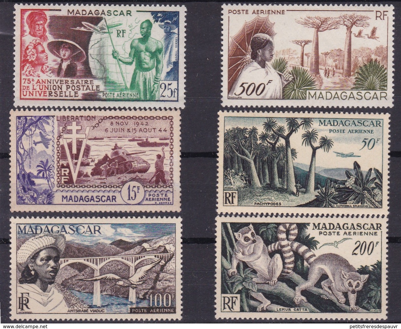 MADAGASCAR 1952/54 - 6 Derniers Timbres Coloniaux De Poste Aérienne YT 72, 73, 74, 75/77 Neufs Sans Charnière ** MNH - Poste Aérienne