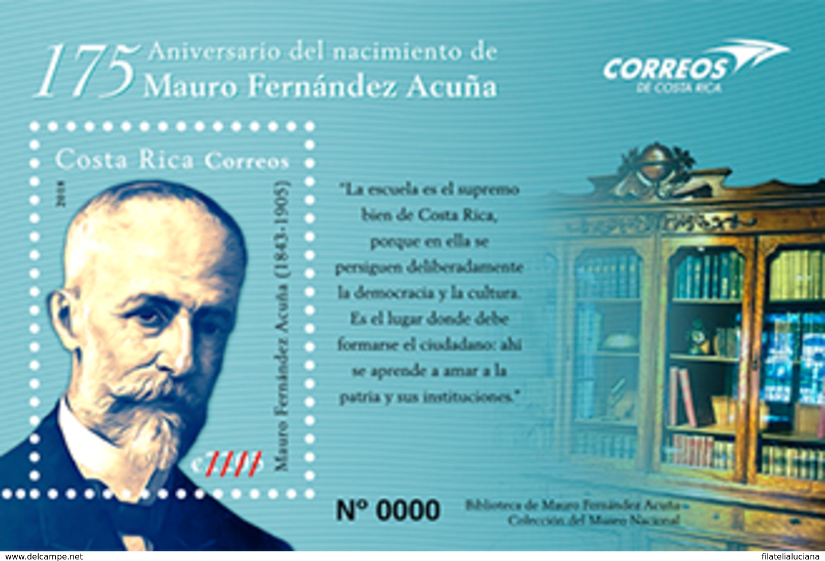 Costa Rica MNH Sheets 175 Anniversary Mauro Fernandez Books Education School - Costa Rica