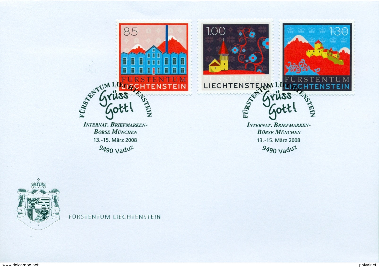 2008 , LIECHTENSTEIN , INT. BRIEFMARKEN - BÖRSE MÜNICH , ARQUITECTURA - Lettres & Documents