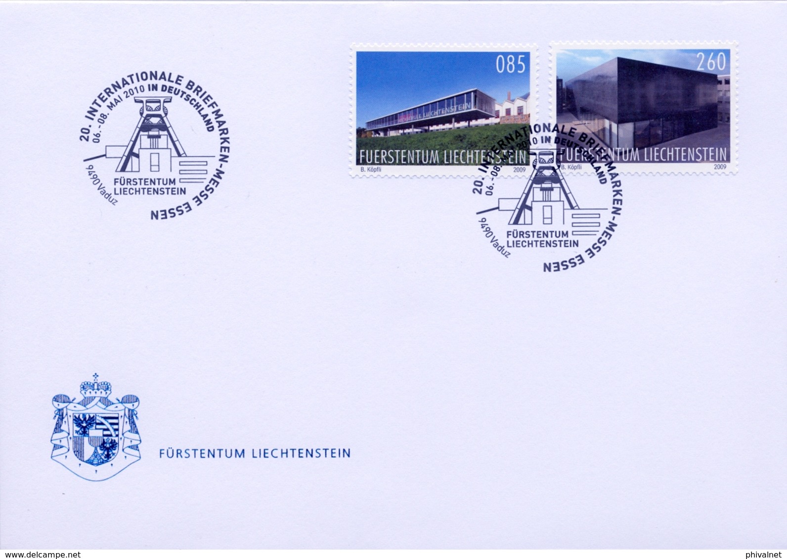 2010 , LIECHTENSTEIN , 20 INT. BRIEFMARKEN - MESSE ESSEN , FR. ARQUITECTURA - Briefe U. Dokumente