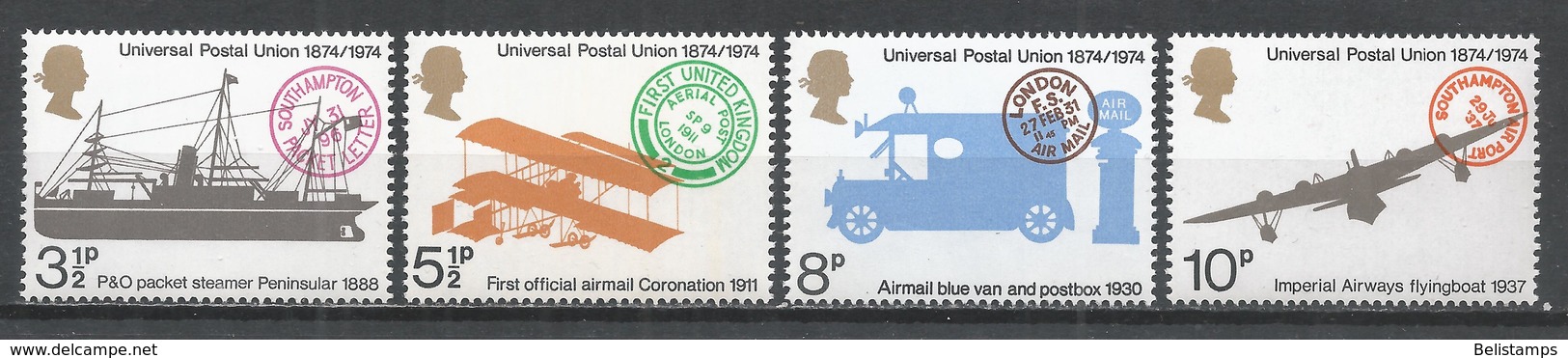 Great Britain 1974. Scott #720-3 (MNH) UPU Cent. Development Of Overseas Mail Transport ** Complete Set - Neufs