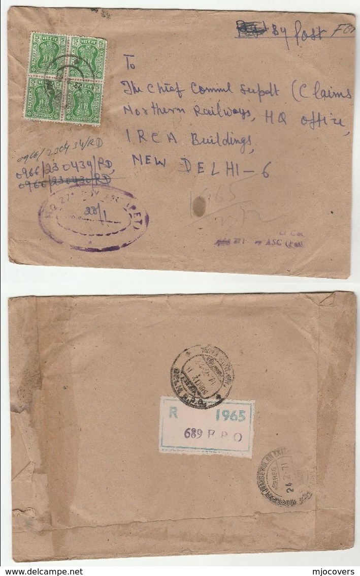 1971 Registered FPO 689 HQ 271 COY INDIA FORCES To NORTHERN RAILWAY Train Military Cover - Militaria