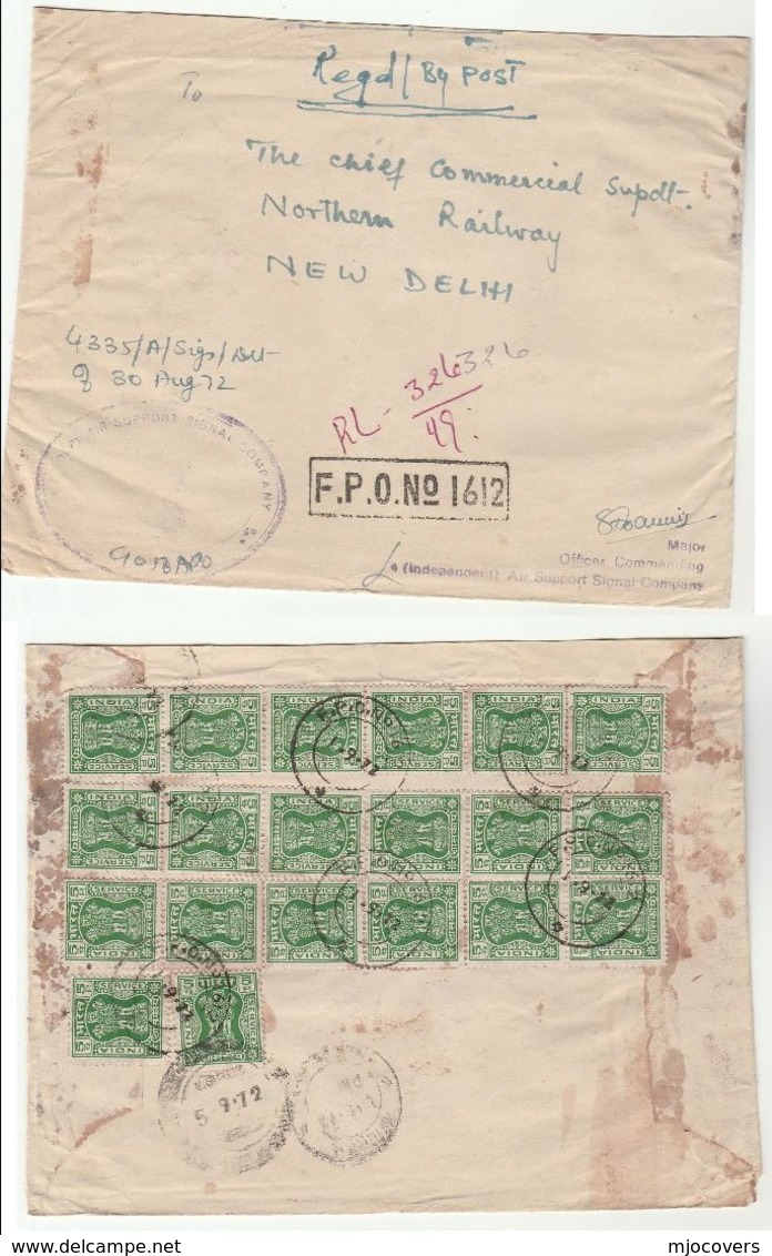 1972 Registered FPO 1612 AIR SUPPORT SIGNAL COMPANY INDIA Forces To NORTHERN RAILWAY Train Aviation Stamps Cover - Airplanes