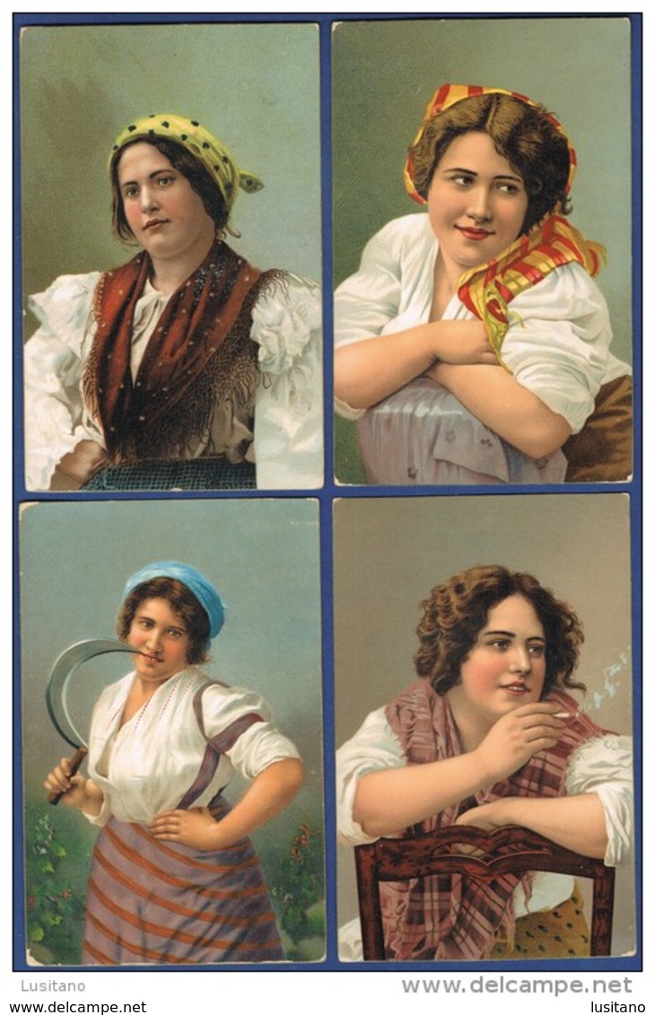 Set Of 4 Postcards - Costumi Napoli ?? Edictor Stengel Dresden - Italia Italy - Napoli