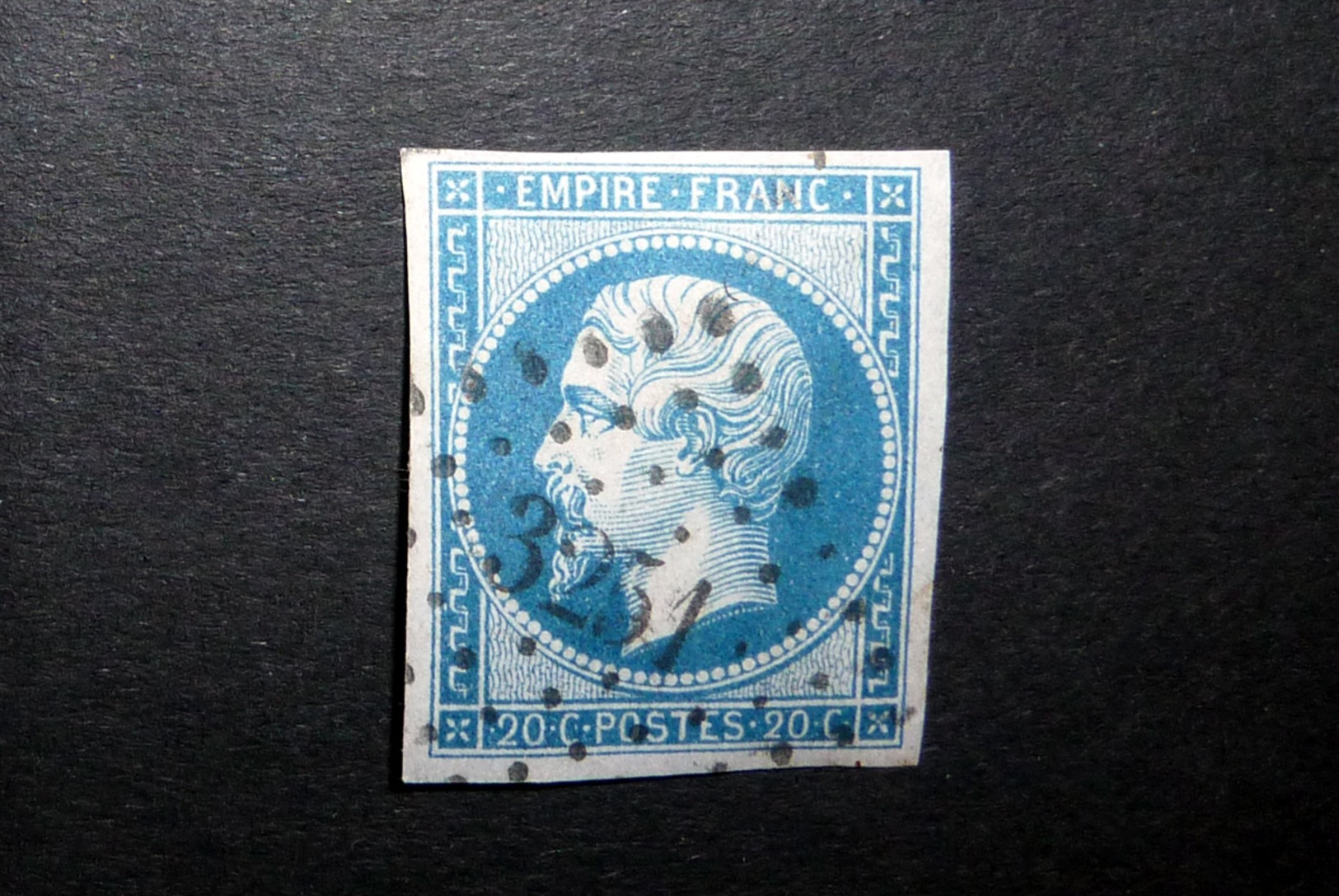 FRANCE 1860 N°14II OBL. LOSANGE PC 3251 (NAPOLÉON III. SECOND EMPIRE. 20C BLEU. LÉGENDE EMPIRE FRANC. NON DENTELÉ. TYPE - 1853-1860 Napoléon III