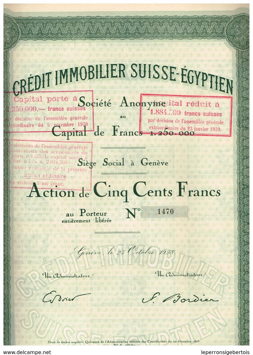 Titre Ancien - Crédit Immobilier Suisse - Egyptien - Titre De 1928 - N° 1470 - Banque & Assurance