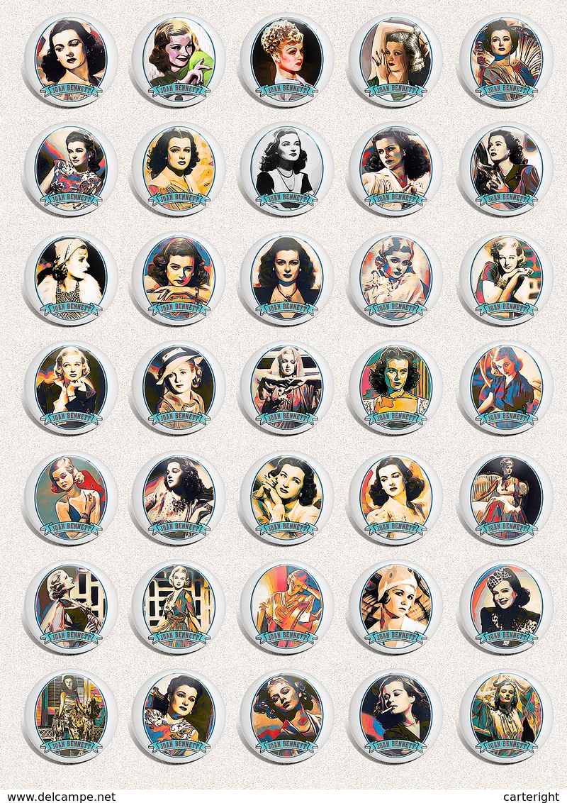 Joan Bennett Movie Film Fan ART BADGE BUTTON PIN SET 6 (1inch/25mm Diameter) 35 X - Films