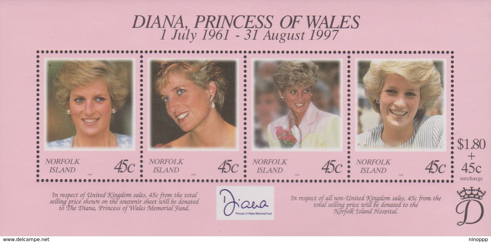 Norfolk Island ASC 652 MS 1998 Princess Diana, Miniature Sheet, Mint Never Hinged - Norfolk Island